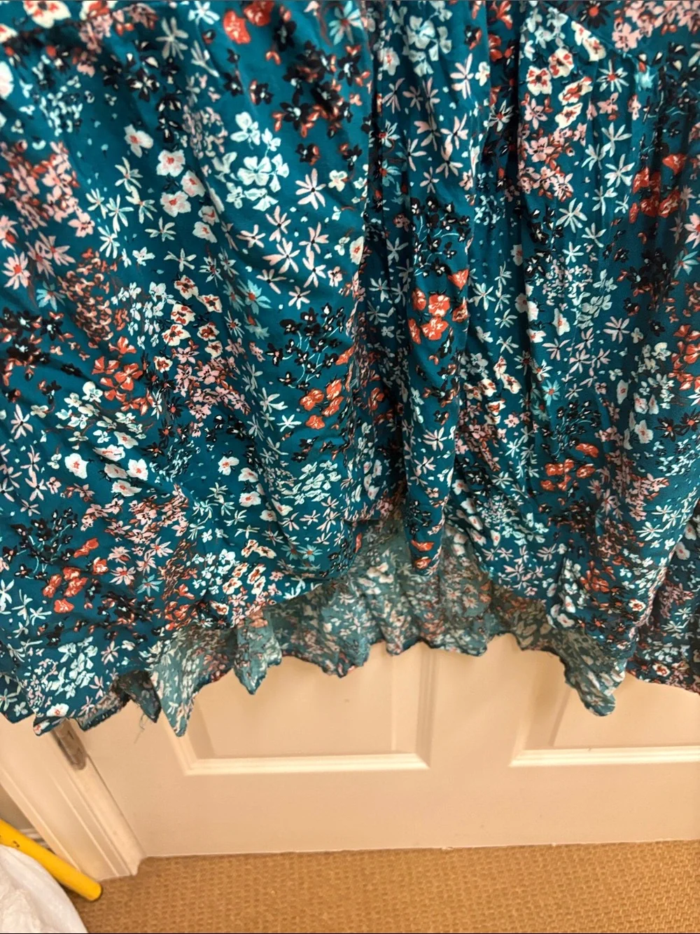Tinsel Teal Floral V-Neck Puff Sleeve Maxi Dress